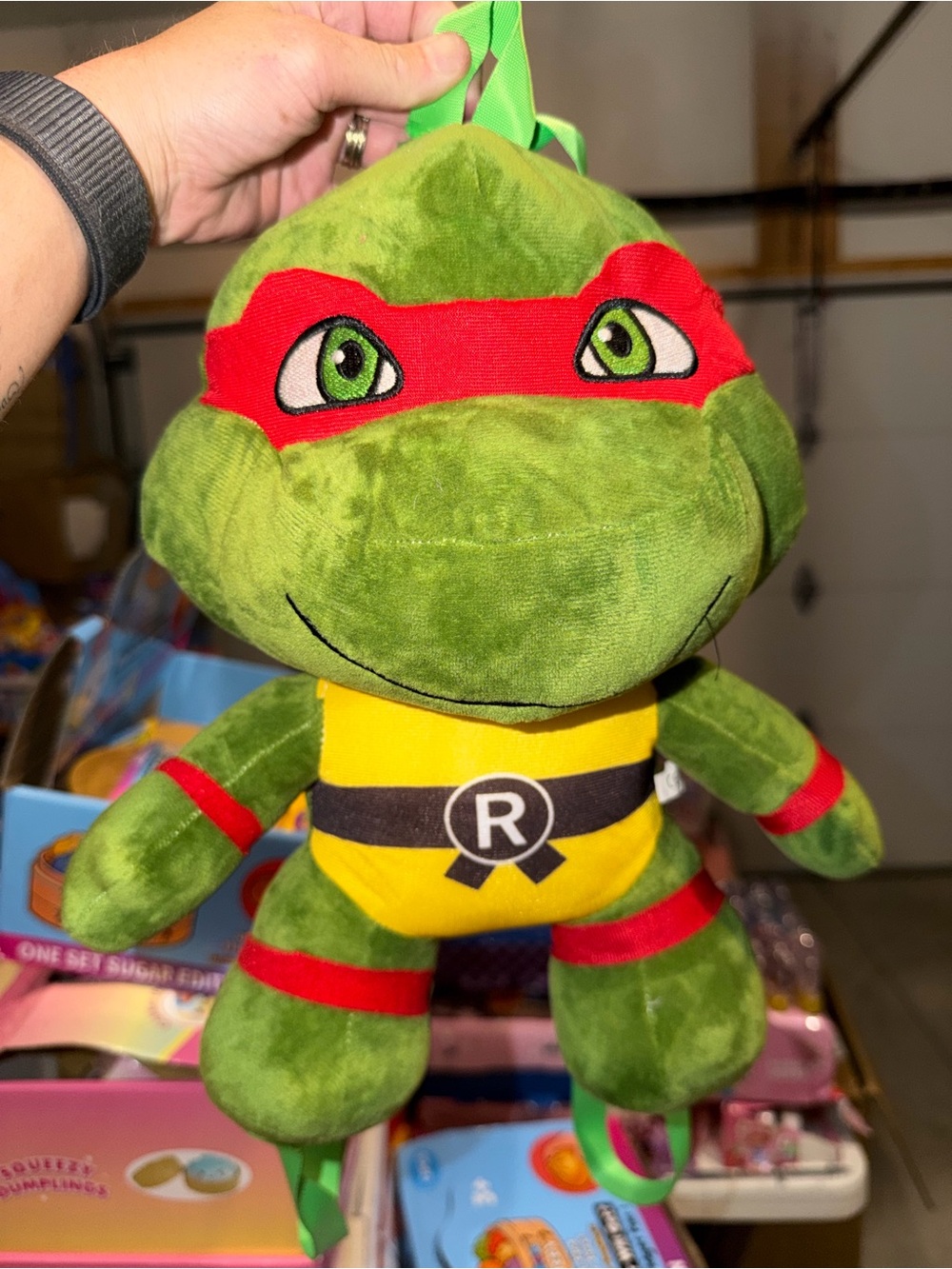 Green Ninja Turtle Plush with Red Mask and Yellow Shell- Raphael